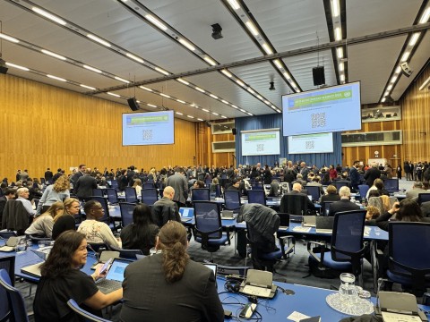 68-ші CND Пленарлық залы, 14 наурыз 2025 жыл 2025 жылғы 14 наурызда Австрияның Вена қаласында өткен Есірткі құралдары жөніндегі 68-ші комиссия жанындағы пленарлық залдың көрінісі.