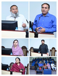 Muhammad Javed, Sana Ullah Rathore, Ms Hina, Muhammad Aalam, Ms. Fozia addressing the seminar